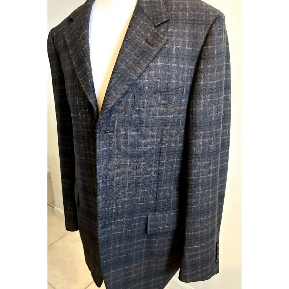 CANALI Gray Plaid Box Check 100% Wool Blazer Sport Coat Jacket US 38R S MINT
